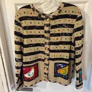 Onque Casuals Chicken Sweater Artsy Farmhouse Chicken Buttons Size S